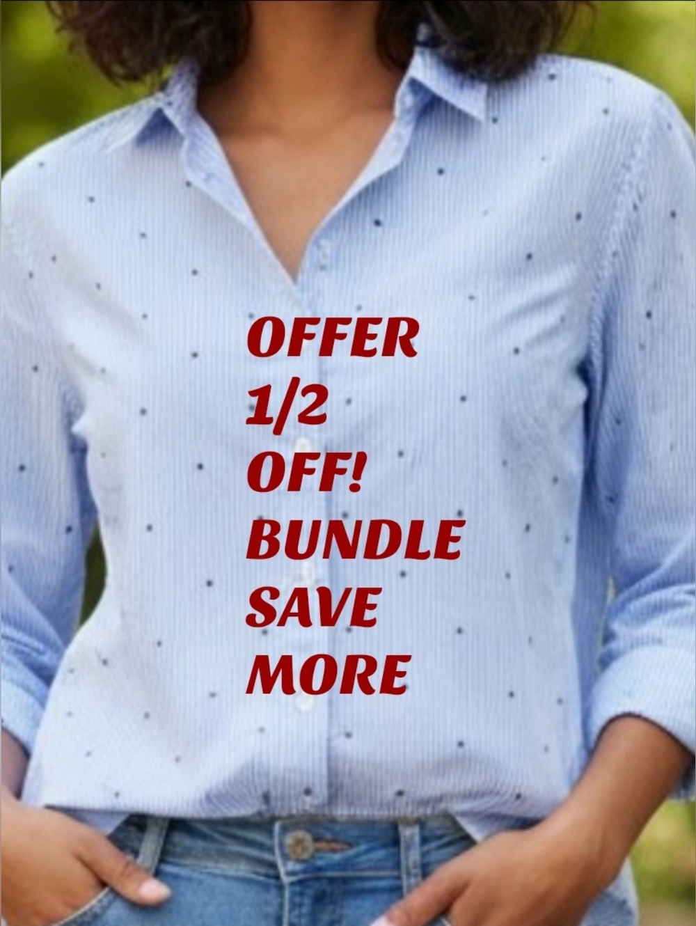 H&M Blue Striped & Embroidered Button Down Shirt